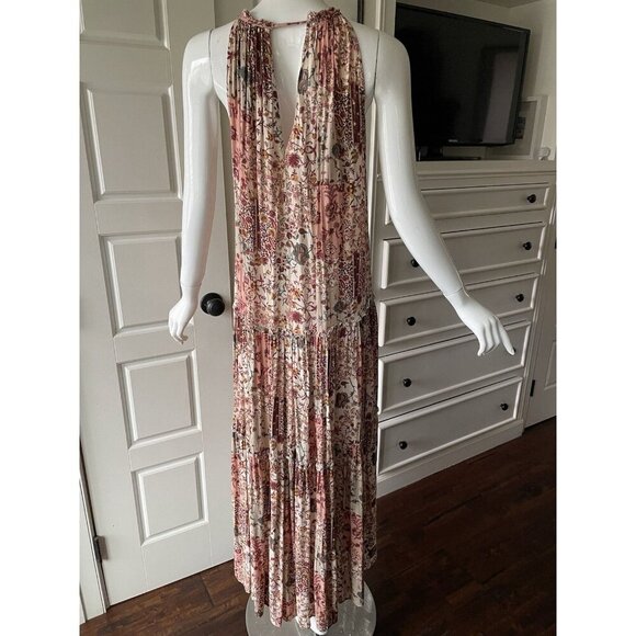 Anthropologie DREW Naomi Tiered Maxi Dress Halter Pink Floral Boho Medium $268 - Picture 2 of 10
